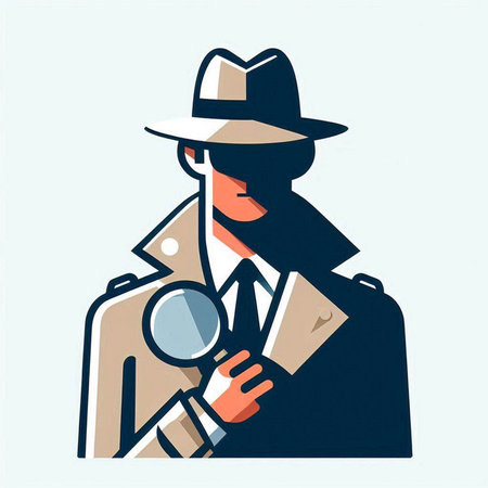 Detective with a magnifying glass in his hand. Vector illustration.のイラスト素材