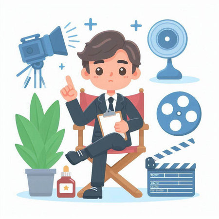 Cinema director in chair. Vector illustration in cartoon style.のイラスト素材