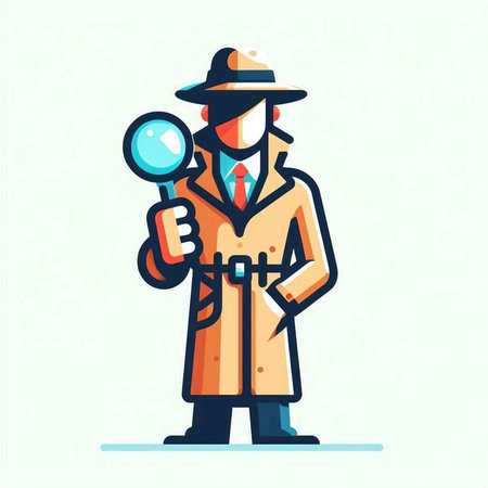 Vector illustration of detective with magnifying glass. Flat style design.のイラスト素材