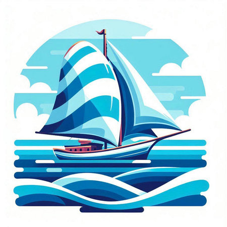 Sailing boat in the sea. Vector illustration in flat style.のイラスト素材