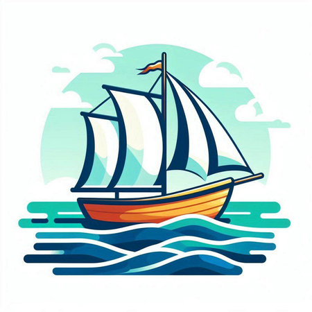 Sailing ship in the sea. Vector illustration on white background.のイラスト素材