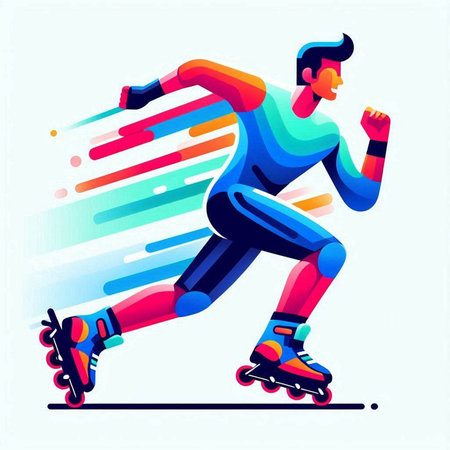 Roller skating sport vector illustration. Young man in sportswear on roller skates.のイラスト素材