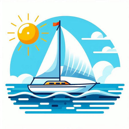Sailing boat in the sea on a sunny day. Vector illustrationのイラスト素材
