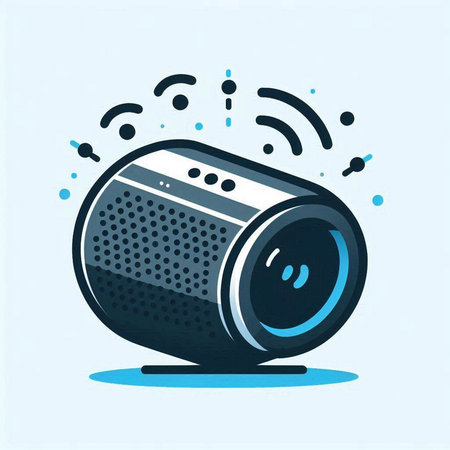 Speaker icon on blue background. Vector illustration in cartoon style.のイラスト素材