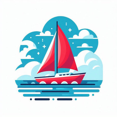 Sailing boat in the sea. Vector illustration in flat style.のイラスト素材