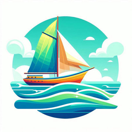 Sailing boat in the sea. Vector illustration in retro style.のイラスト素材
