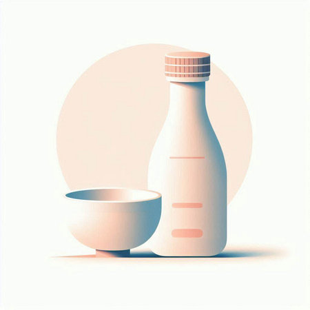 Illustration of a bowl and a bottle of soy sauce on a white backgroundのイラスト素材