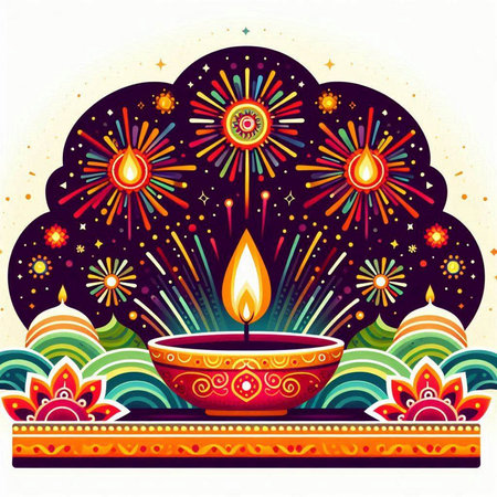 Happy Diwali festival greeting card with diya. Vector illustrationのイラスト素材