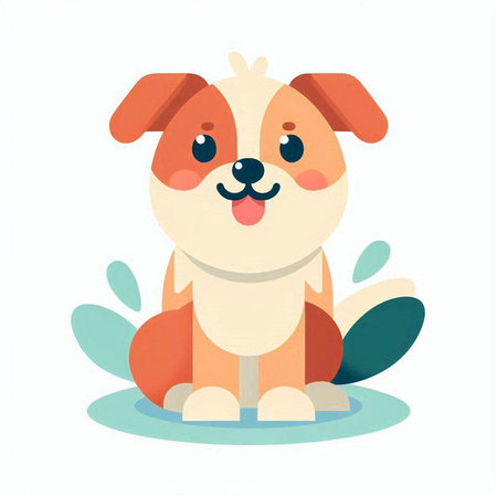 Cute cartoon dog sitting on the floor. Vector illustration. Isolated on white background.のイラスト素材
