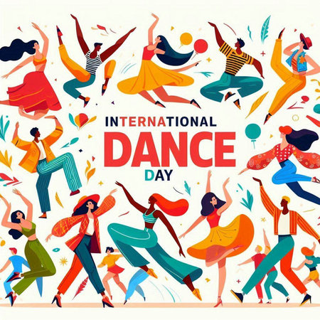 International Day of Dance. Vector Illustration with Dancing People in Flat Styleのイラスト素材
