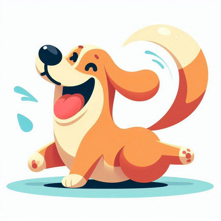 Cute cartoon dog sitting on the floor and smiling. Vector illustration.のイラスト素材
