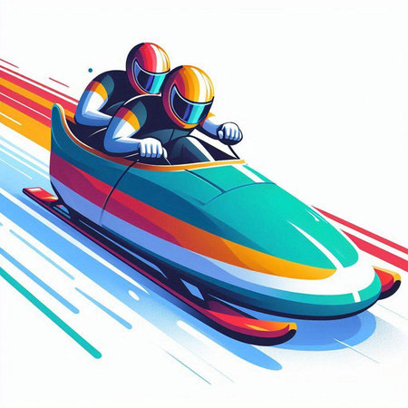 Bobsledding - vector illustration of a man riding a snowmobileのイラスト素材