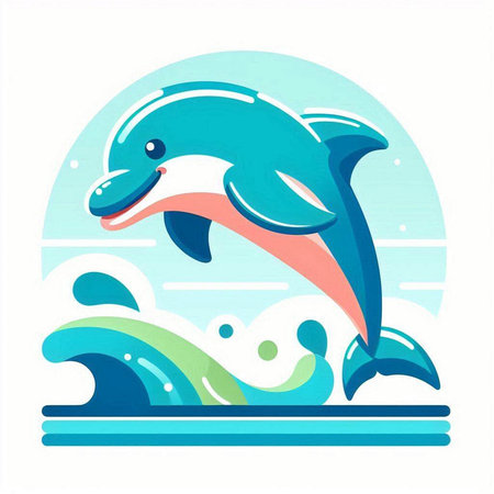 Dolphin jumping out of the sea. Vector illustration in flat styleのイラスト素材