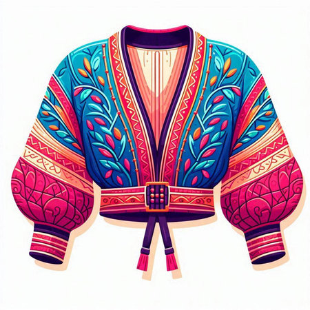 Vintage style knitted jacket with embroidery, vector illustrationのイラスト素材