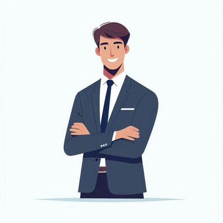 Businessman standing with crossed arms. Vector illustration in cartoon style.のイラスト素材