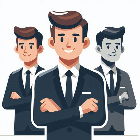 Vector illustration of a group of men in suits. Business team.のイラスト素材