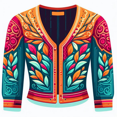 Colorful vector illustration of a men's jacket with floral ornament.のイラスト素材