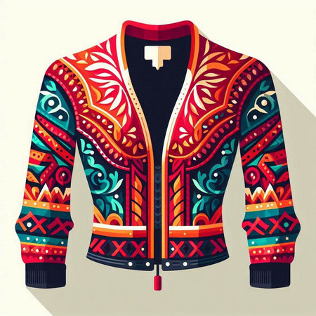 Vector illustration of a men's jacket with a colorful pattern on it.のイラスト素材