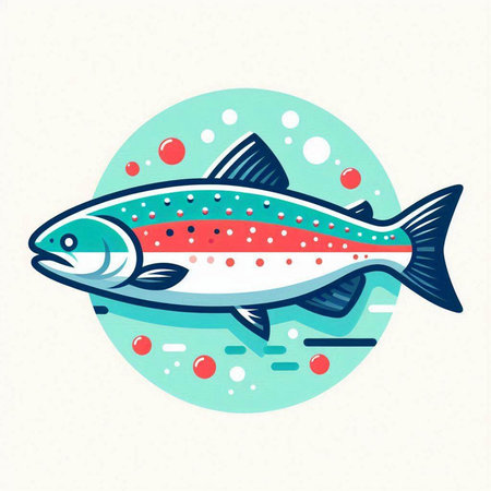 Vector illustration of a salmon in a flat style on a white background.のイラスト素材