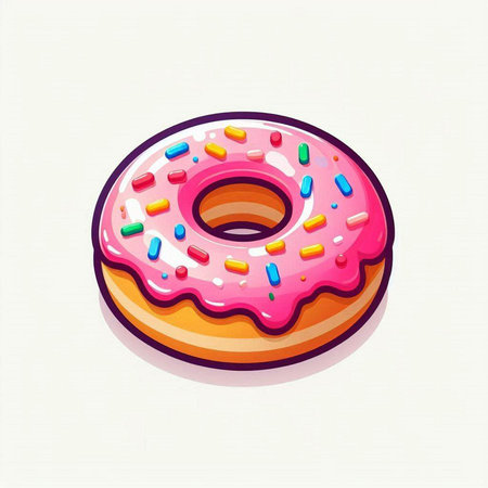 Donut with pink glaze and colorful sprinkles. Vector illustration.のイラスト素材