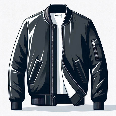 Men's black leather jacket on a white background. Vector illustration.のイラスト素材