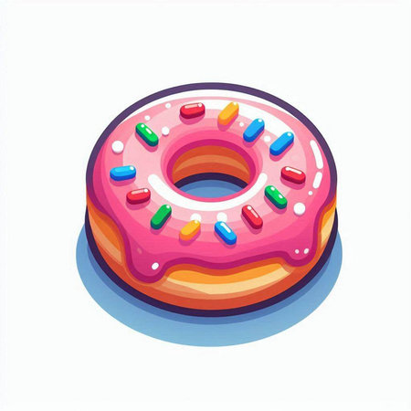 Donut with pink glaze isolated on white background. Vector illustration.のイラスト素材