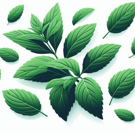 Seamless pattern with mint leaves on a white background. Vector illustration.のイラスト素材