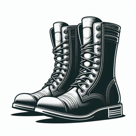Vector illustration of a pair of trekking boots on a white backgroundのイラスト素材