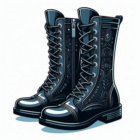Vector illustration of a pair of black boots on a white background.のイラスト素材