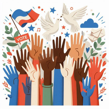 International Day of Peace. Vector illustration of the hands of a diverse people.のイラスト素材