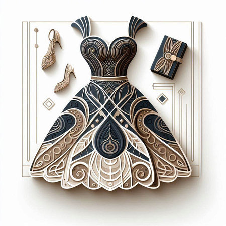 Wedding dress and accessories on white background. Vector illustration.のイラスト素材