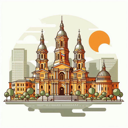 Church of the Assumption of the Blessed Virgin Mary. Vector illustration.のイラスト素材
