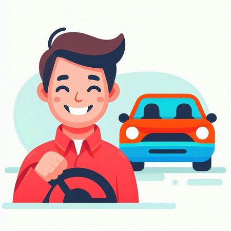 Man driving a car. Vector illustration in a flat style on a white background.のイラスト素材