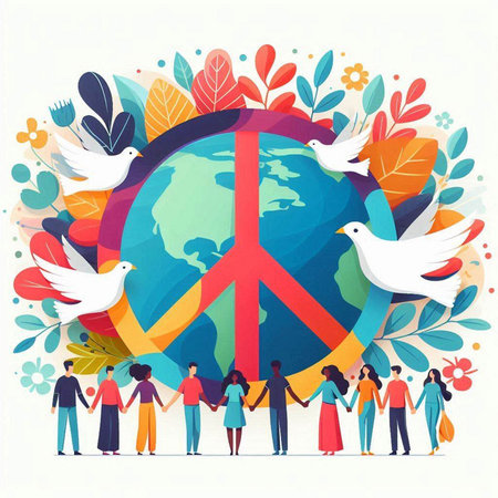 International Day of Peace concept with people and peace symbol, vector illustrationのイラスト素材