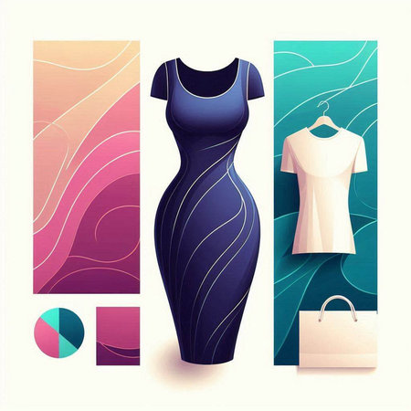 Women's dress set. Vector illustration. Colorful geometric background.のイラスト素材