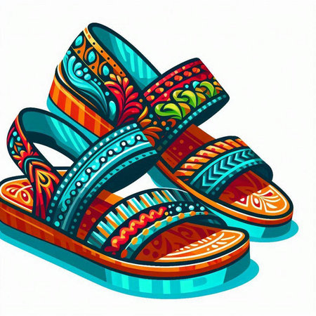 Vector illustration of a pair of colorful sandals on a white backgroundのイラスト素材