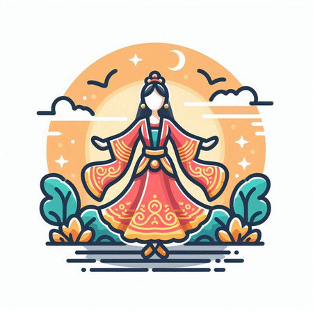 Hina japanese traditional costume. Vector illustration in flat styleのイラスト素材