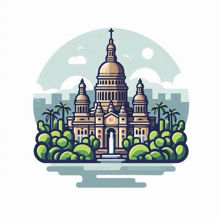 Church of St. Francis of Assisi in the city, vector illustrationのイラスト素材