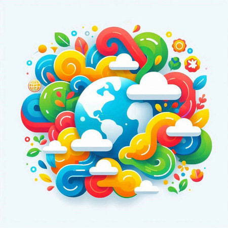 World environment day concept with planet earth and clouds. Vector illustration.のイラスト素材