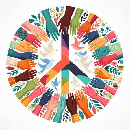 Hands of different races around the clock. Colorful vector illustration.のイラスト素材