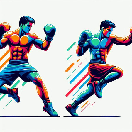 Boxing. Vector illustration of two boxers in dynamic action.のイラスト素材