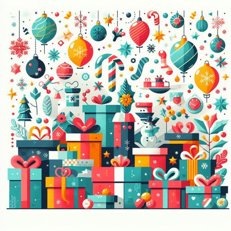 Christmas background with gift boxes and ornaments. Vector illustration.のイラスト素材