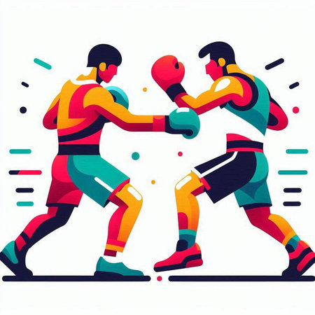 Boxing competition. Two boxers fight in the ring. Vector illustrationのイラスト素材