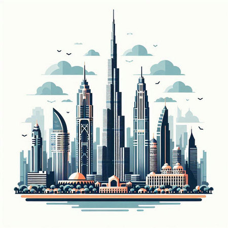 Dubai Skyline, United Arab Emirates. Vector Illustration.のイラスト素材
