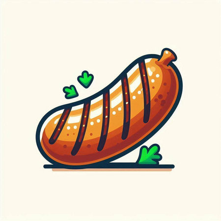 Sausage icon. Vector illustration of a grilled sausage isolated on white background.のイラスト素材