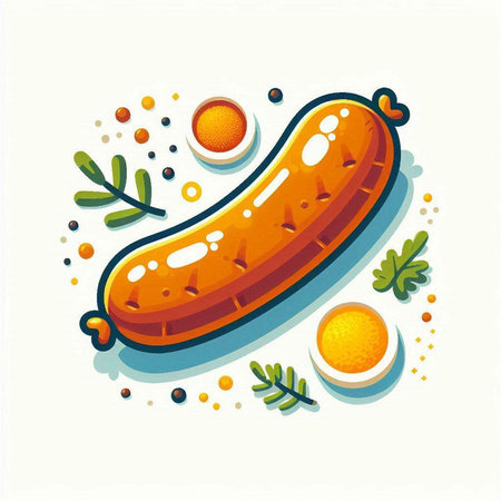 Sausage with spices and vegetables. Vector illustration for your designのイラスト素材