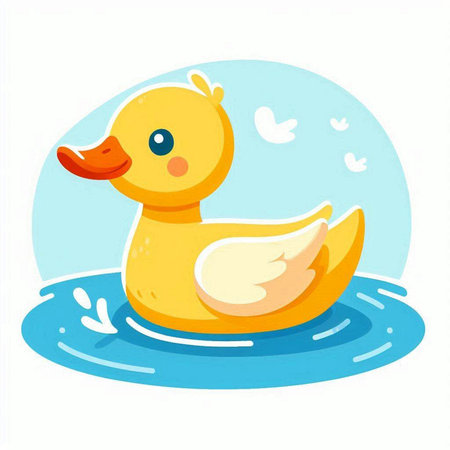 Cute yellow rubber duck swimming in the water. Vector illustration.のイラスト素材