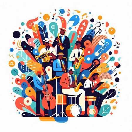 Musicians with instruments in the shape of a circle. Vector illustrationのイラスト素材