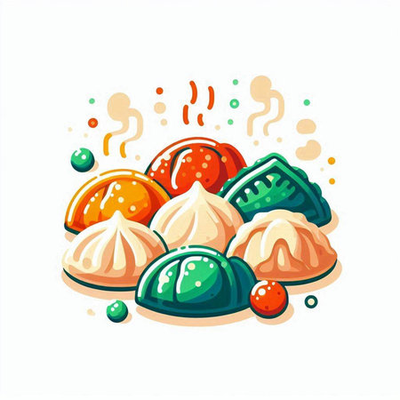 Steamed dumplings with meat and vegetables. Vector illustration.のイラスト素材