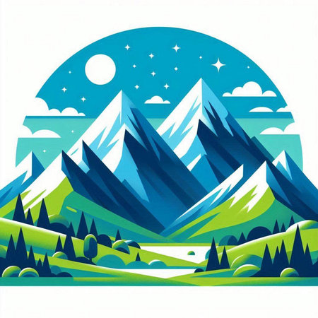 mountain landscape with river and forest, vector illustration, eps10のイラスト素材
